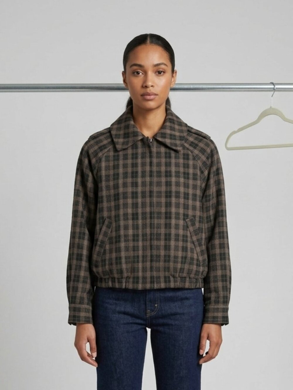 The Norway Club Women's Short Blazer Jacket Plaid Green Black Size XS NWT